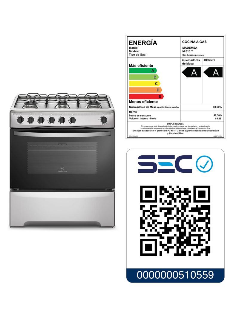 Cocina a Gas 6 Platos Mademsa Parrillas de Alambrón M 810 T-7
