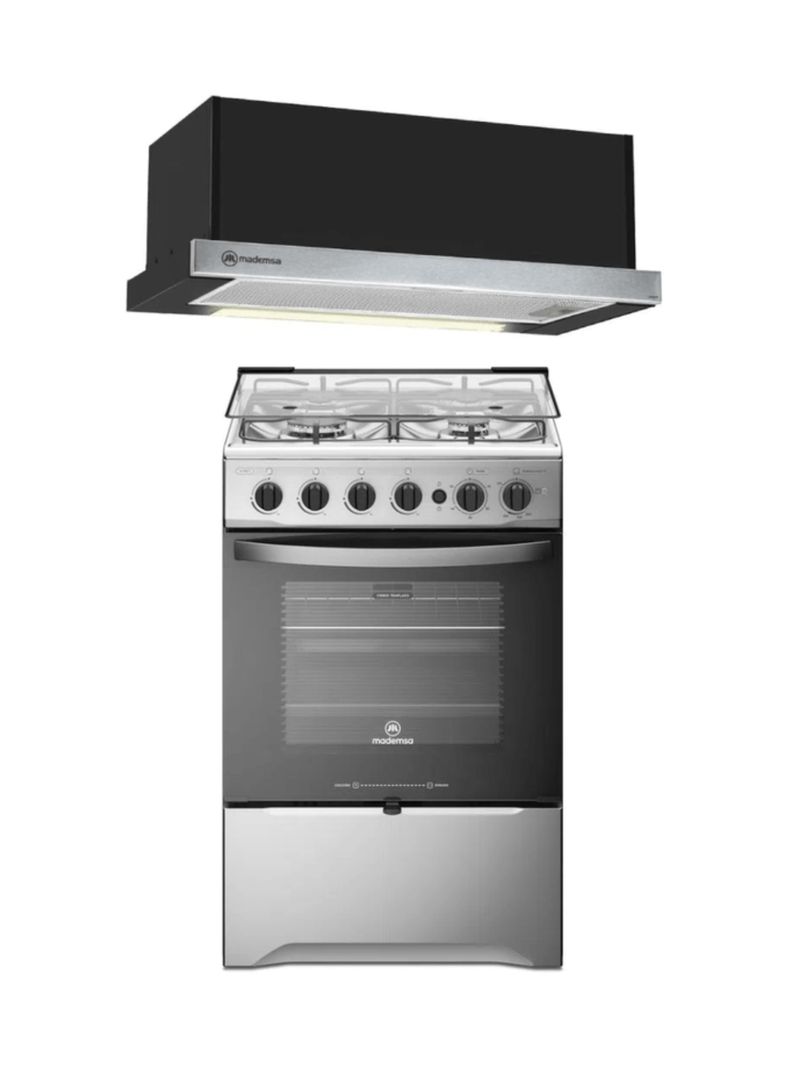 Kit Cocina A Gas 4 Platos Inox M 785 T + Campana MX 6270-0