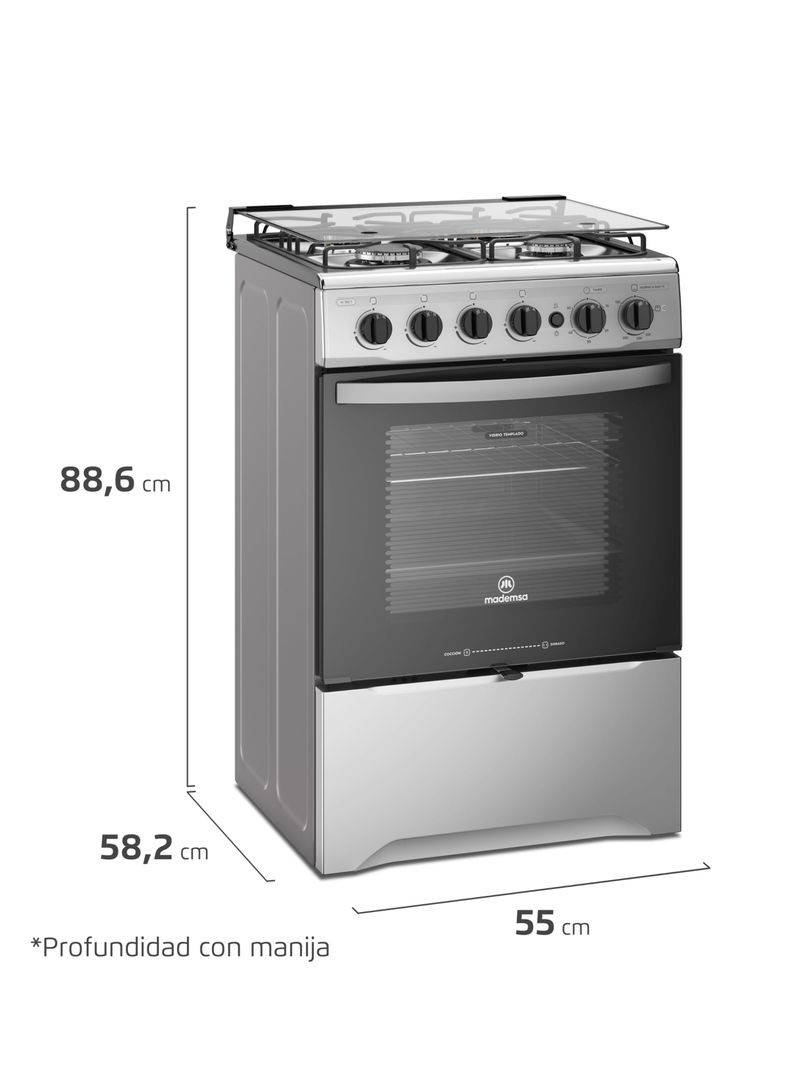 Kit Cocina A Gas 4 Platos Inox M 785 T + Campana MX 6270-2