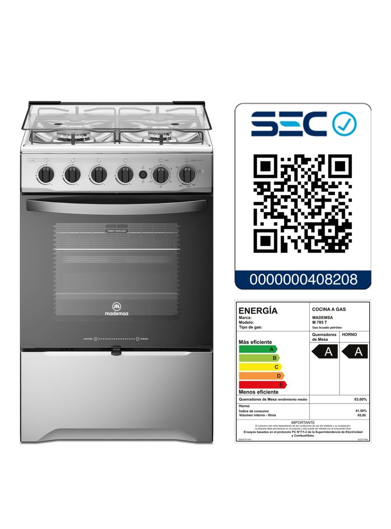 Kit Cocina A Gas 4 Platos Inox M 785 T + Campana MX 6270-3