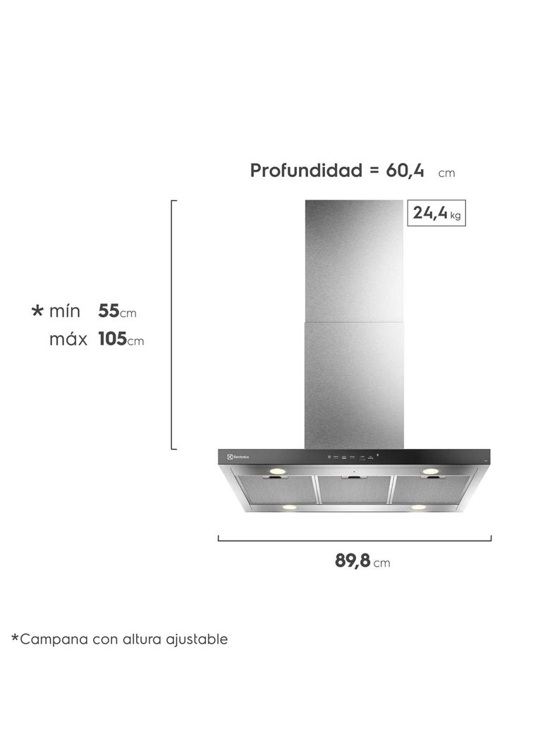 Campana Cocina Decorativa Electrolux Isla 90cm Timer CE9IF-1