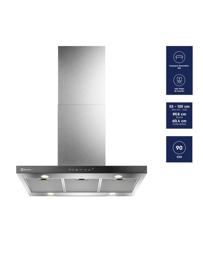 Campana Cocina Decorativa Electrolux Isla 90cm Timer CE9IF-2
