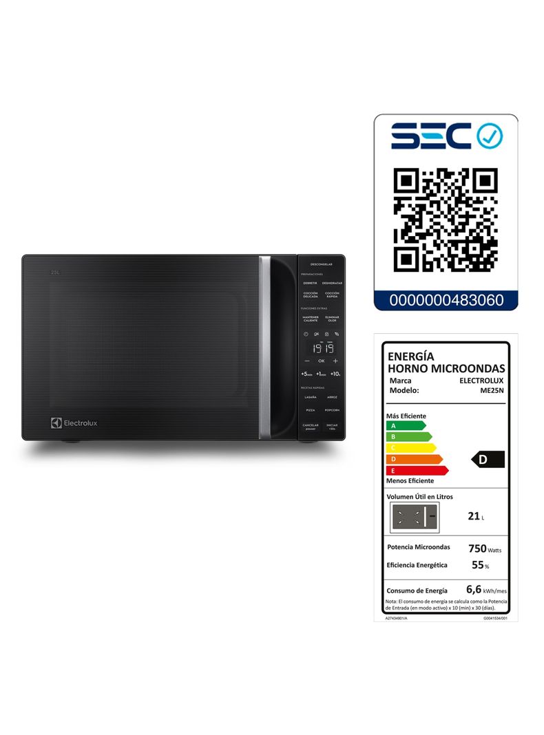 Microondas Electrolux 25 Litros Digital Descongelamiento Asistido ME25N Negro-7