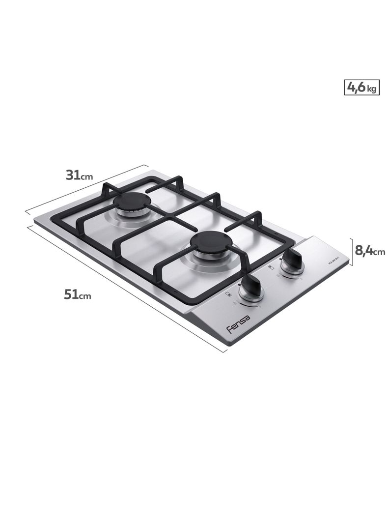 Encimera a Gas 2 Plastos Encendido Eléctrico FCE 2HF GL INOX-1