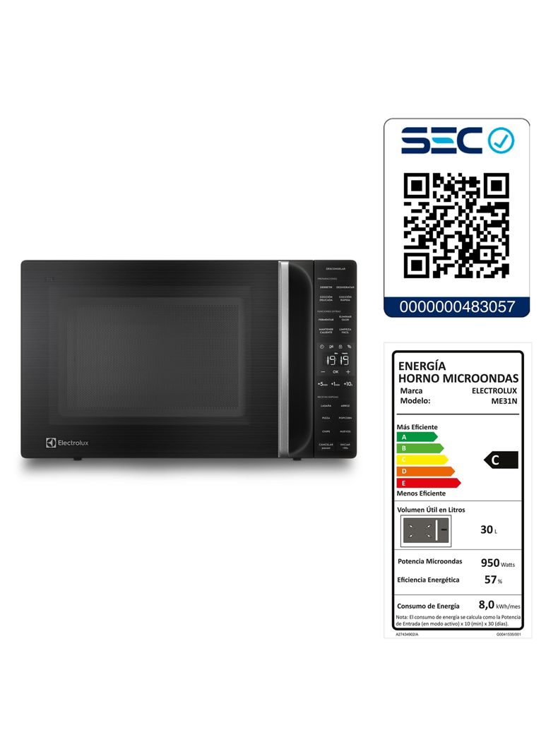 Microondas Electrolux 31 Litros Digital Descongelamiento Asistido ME31N Negro-7