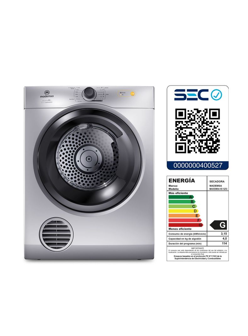 Secadora de Ropa Mademsa 9Kg Secado Automático 9D SZG Gris-4