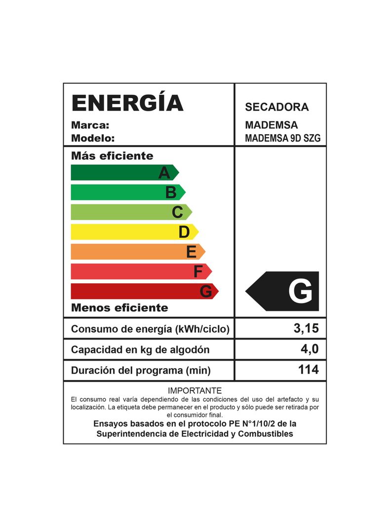 Secadora de Ropa Mademsa 9Kg Secado Automático 9D SZG Gris-6