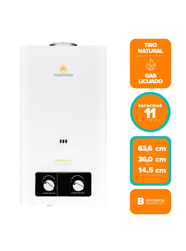 Calefont Gas Licuado 11 Litros Tiro Natural Essential 11 Eco-2