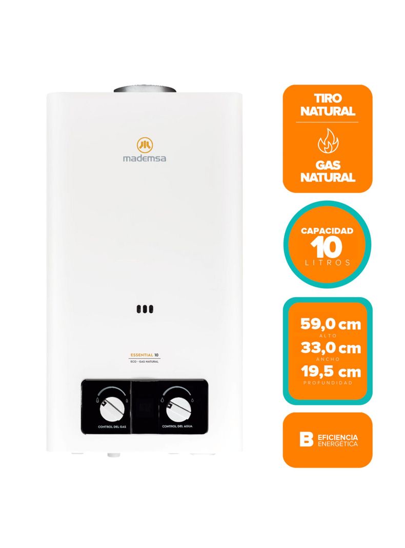 Calefont Gas Natural 10 Litros Tiro Natural Essential 10 Eco-2