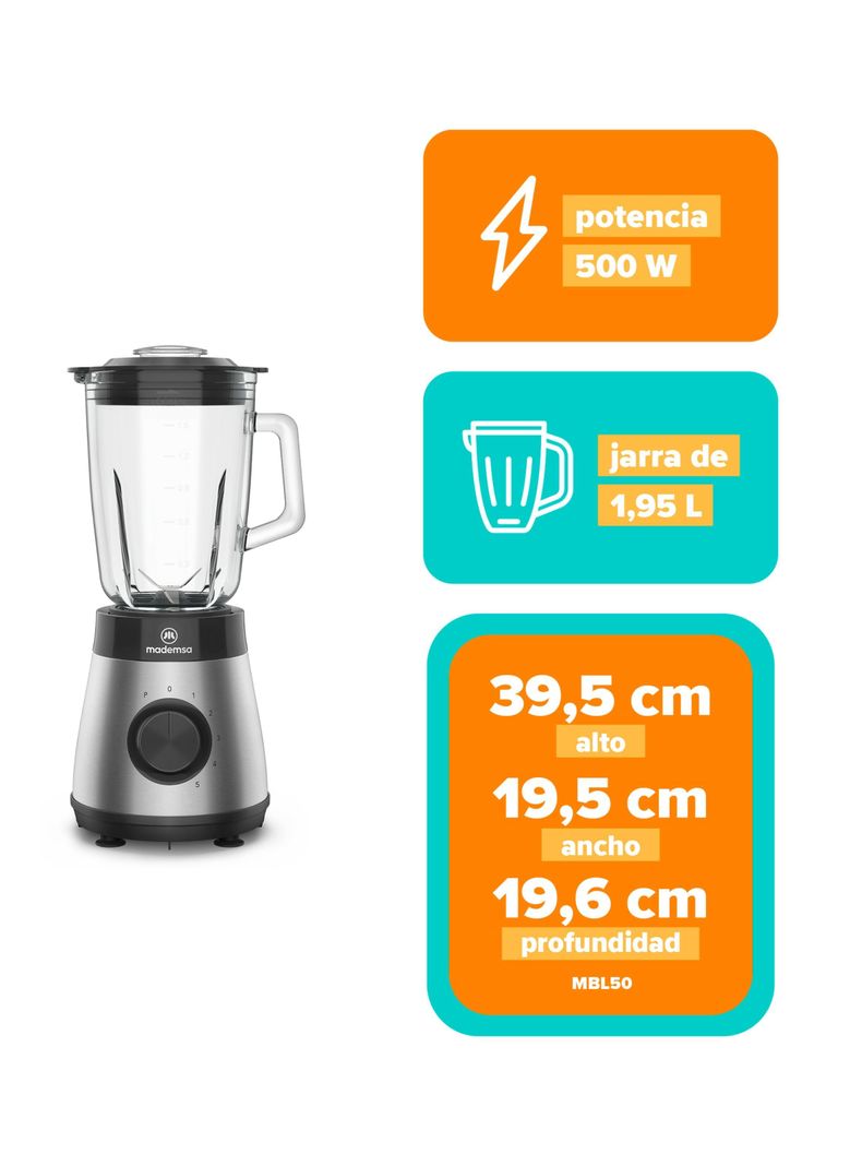 Licuadora Mademsa 1,5L con 5 velocidades 500W MBL50-2