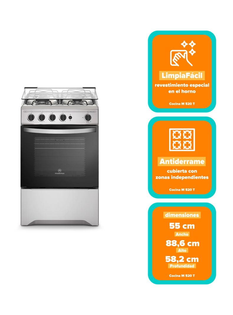 Cocina a Gas 4 Platos Mademsa Botón de Encendido M 520 T-2
