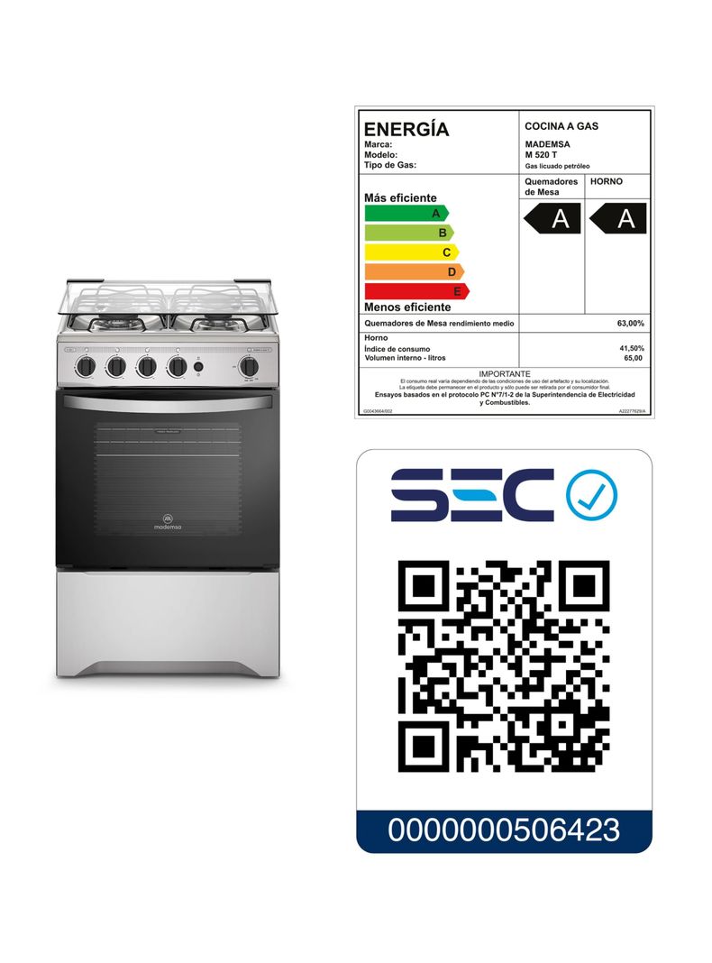 Cocina a Gas 4 Platos Mademsa Botón de Encendido M 520 T-7