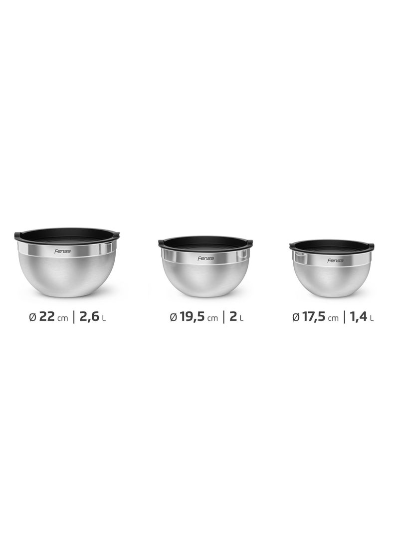 Set Bowls Acero Inoxidable Fensa 3 Unidades Tapa de Plástico-1