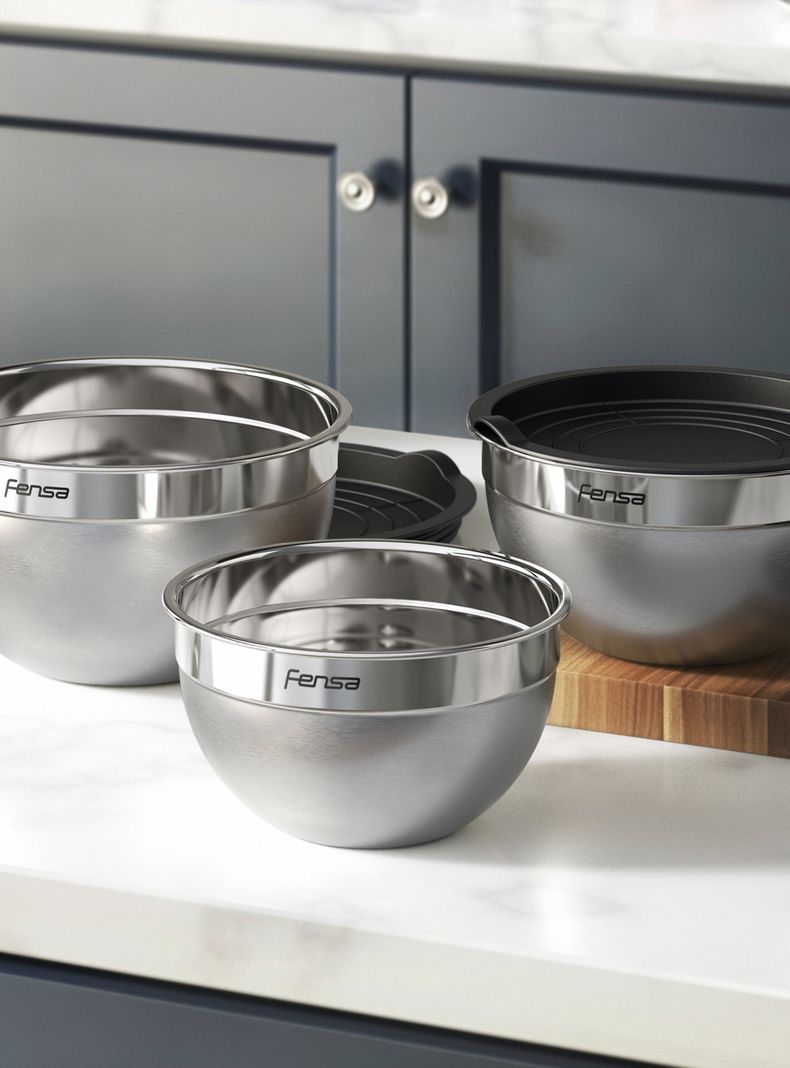 Set Bowls Acero Inoxidable Fensa 3 Unidades Tapa de Plástico-4