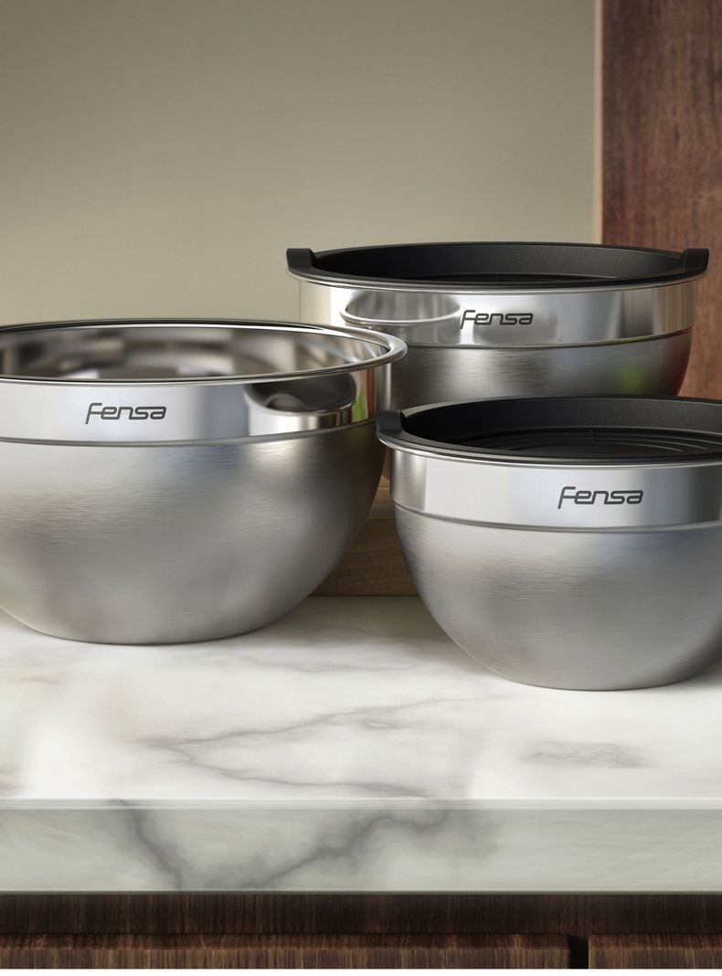 Set Bowls Acero Inoxidable Fensa 3 Unidades Tapa de Plástico-5