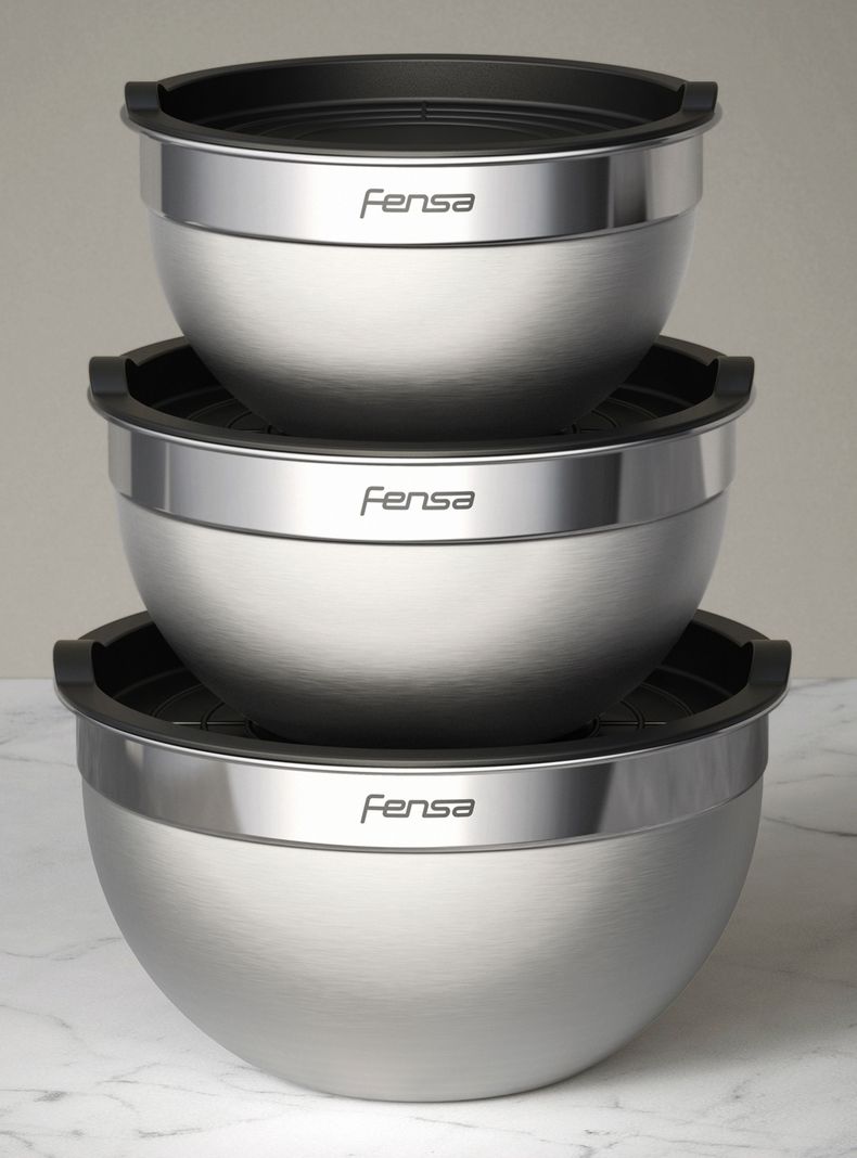 Set Bowls Acero Inoxidable Fensa 3 Unidades Tapa de Plástico-7