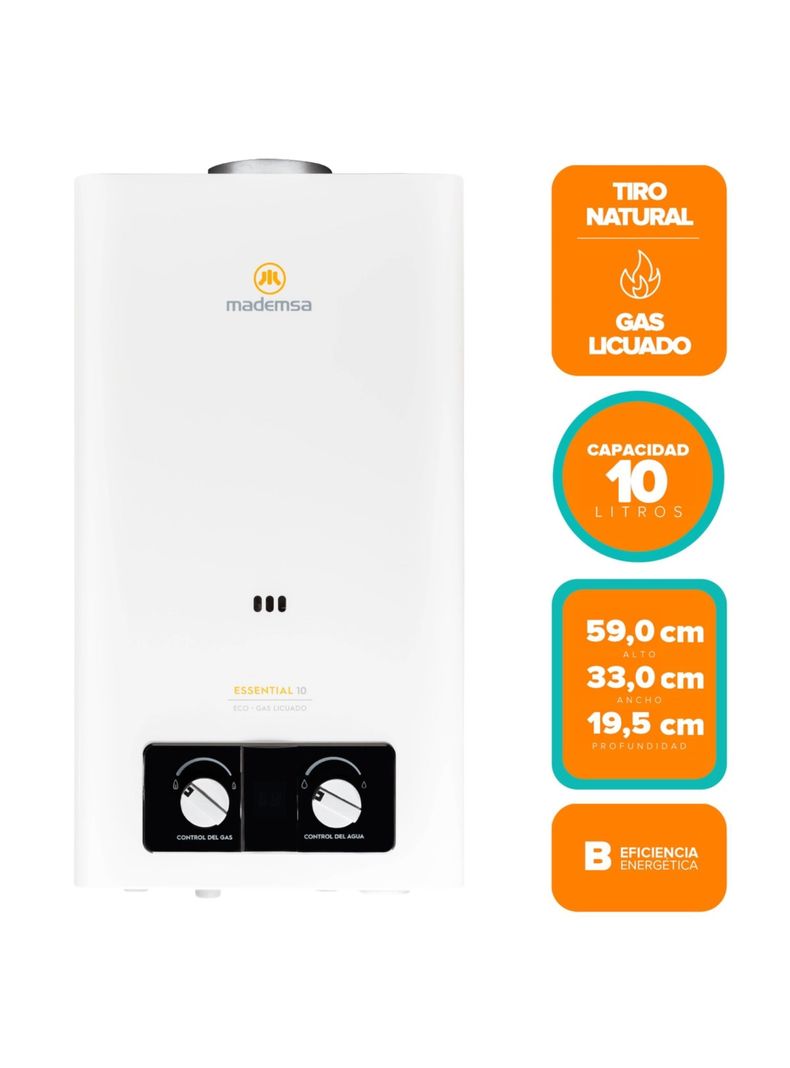 Calefont Gas Licuado 10 Litros Tiro Natural Essential 10 Eco-2
