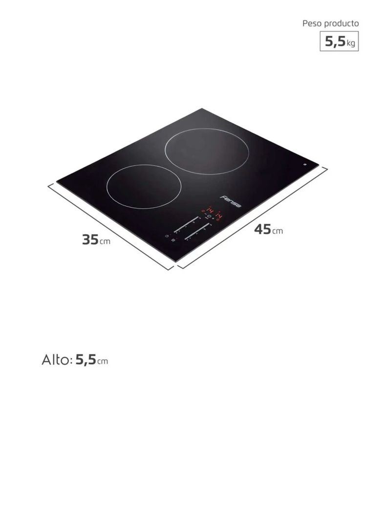 Encimera Eléctrica 2 Platos Fensa Vitrocerámica FEV 2T-1