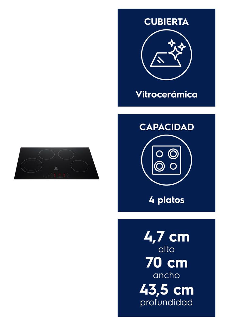 Encimera Eléctrica 4 Platos Vitrocerámica Panel Touch VE7DT-2