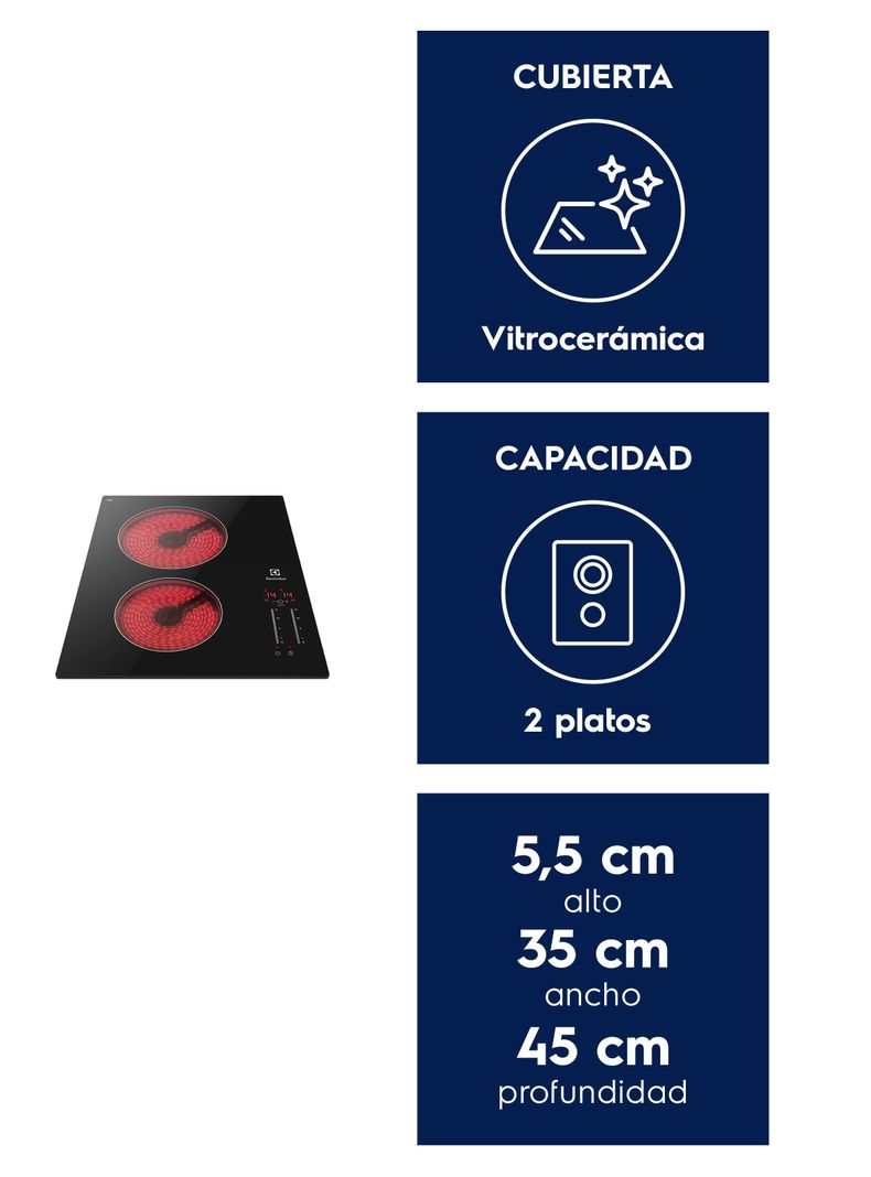 Encimera Eléctrica 3 Platos Vitrocerámica Panel Touch VE6DT-2