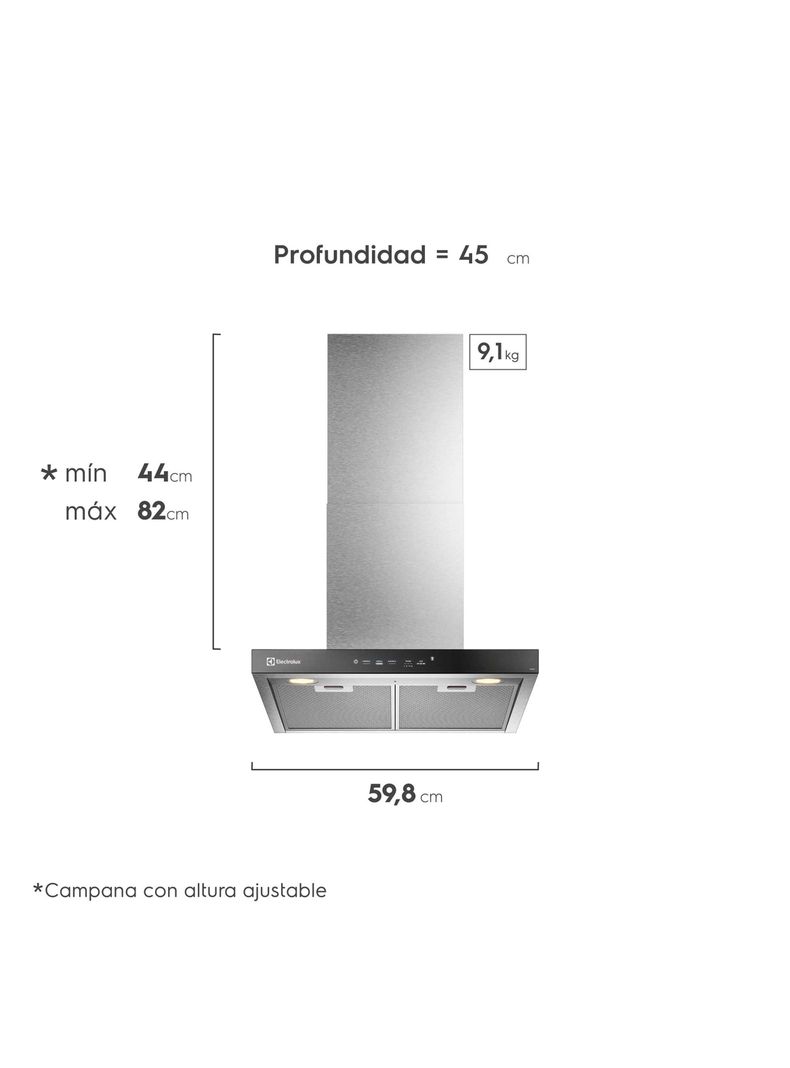 Campana Cocina Decorativa Electrolux 60cm Timer CE6TF-1