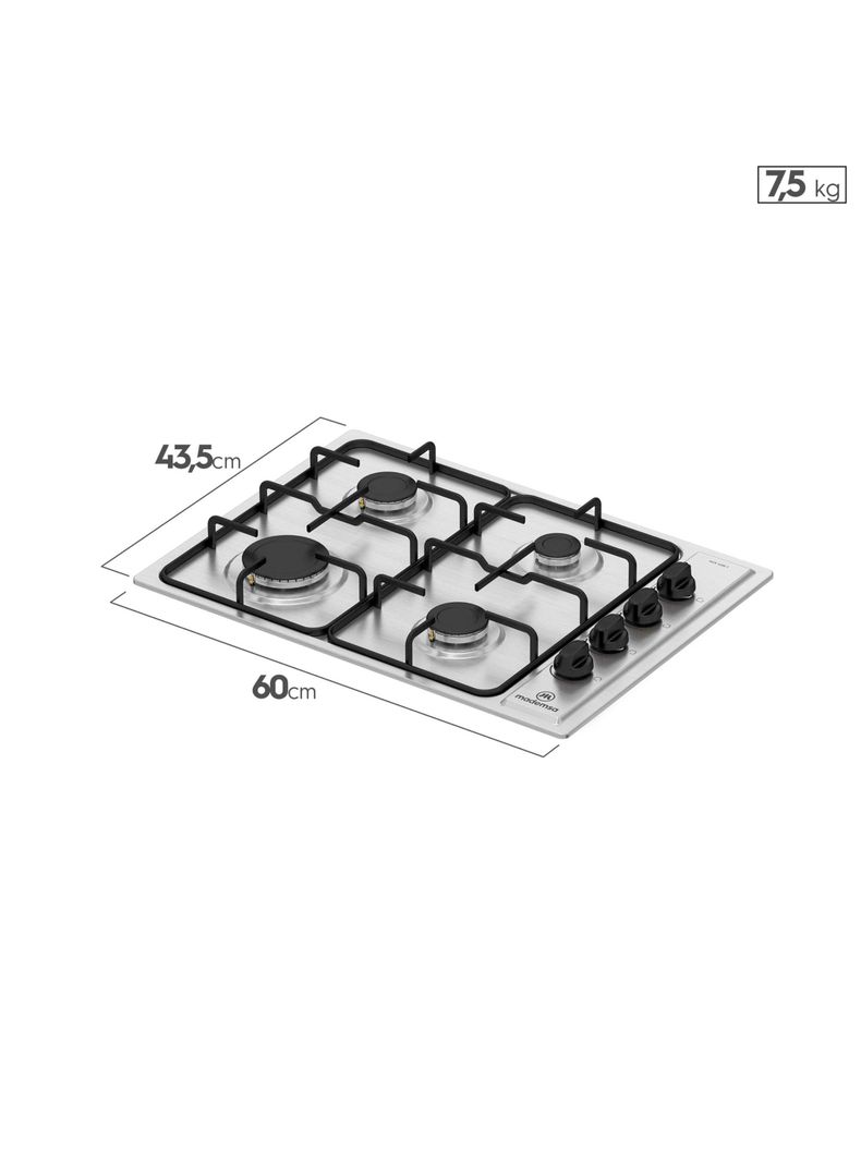 Encimera a Gas 4 Platos Encendido Eléctrico MCE 435E T Inox-1