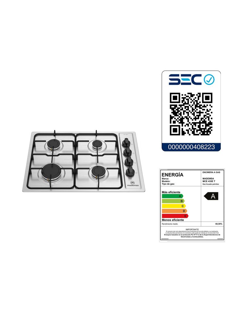 Encimera a Gas 4 Platos Encendido Eléctrico MCE 435E T Inox-5