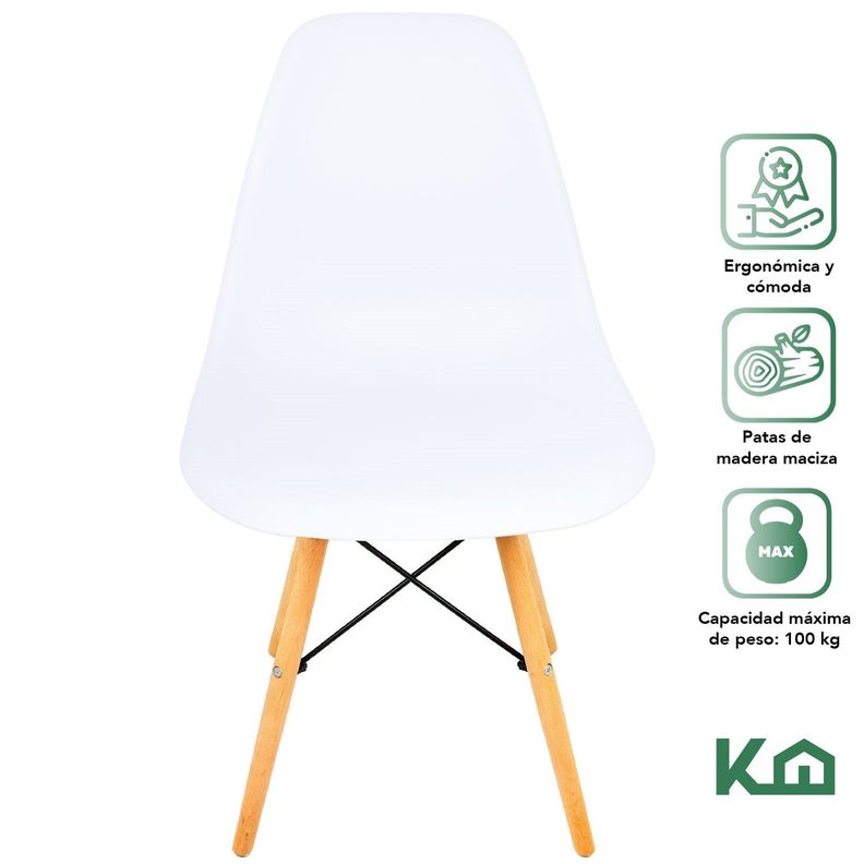 Silla Eames Blanca Moderna Ergonomica Patas Madera Maciza-1