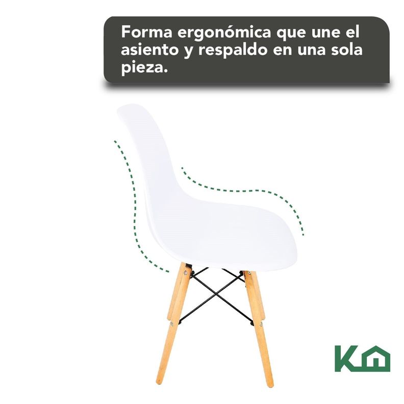 Silla Eames Blanca Moderna Ergonomica Patas Madera Maciza-4