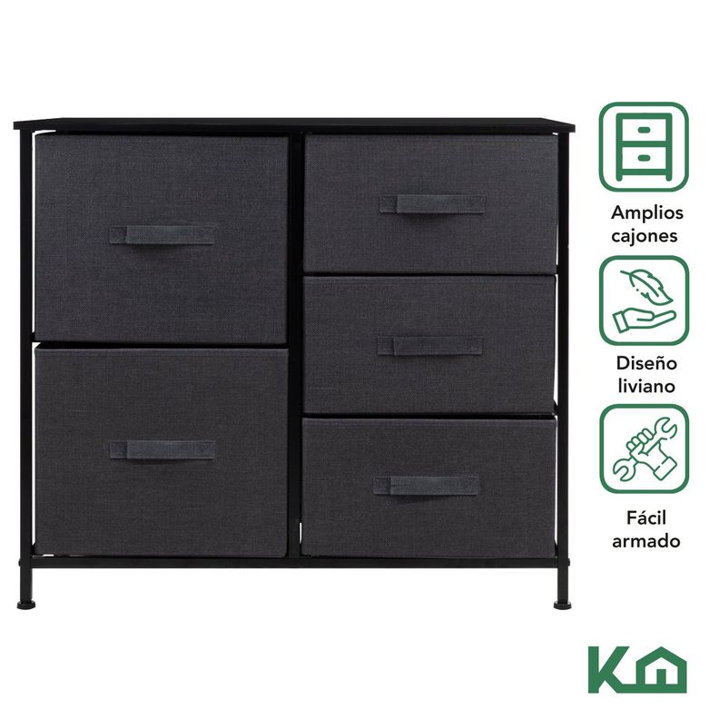 Cajonera Comoda 5 Cajones Organizador de Tela Negro-1