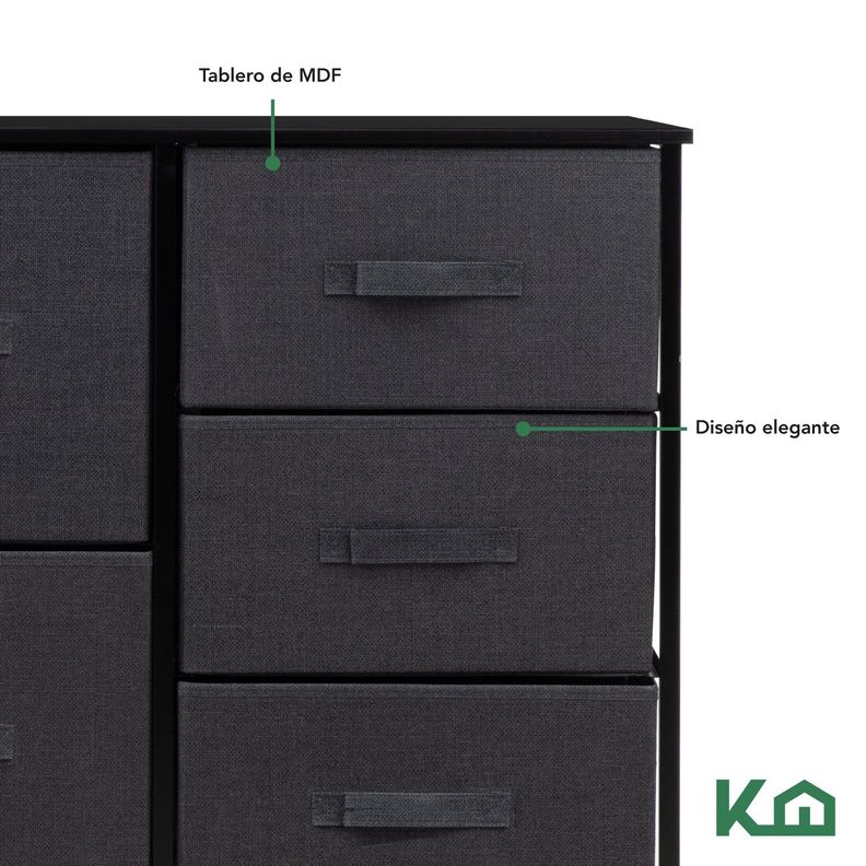 Cajonera Comoda 5 Cajones Organizador de Tela Negro-6