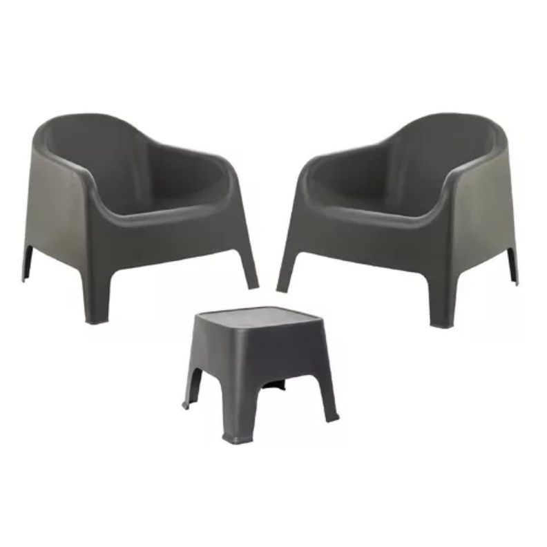 Sillon Individual Negro Plastico x2 + Mesa Auxiliar-0