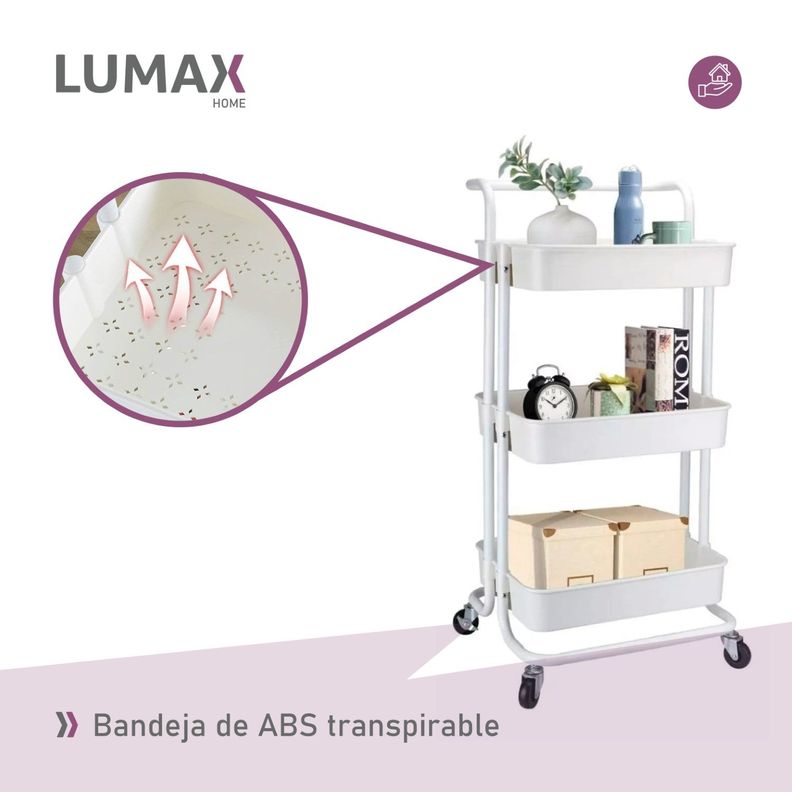 Carrito Organizador 3 Niveles Lumax con Ruedas Blanco-4