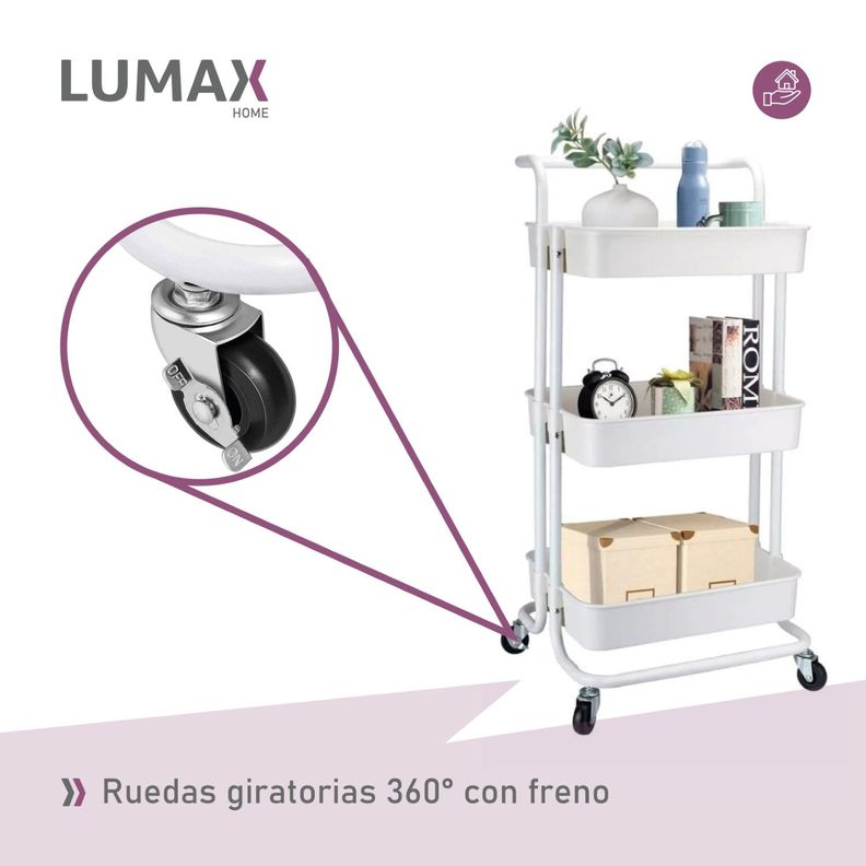 Carrito Organizador 3 Niveles Lumax con Ruedas Blanco-6