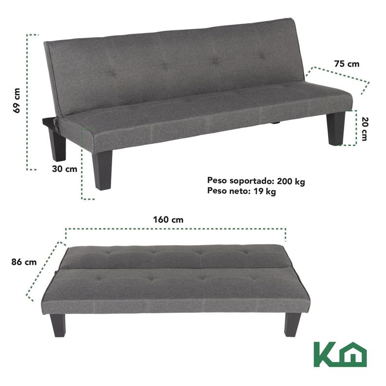 Futon Sofa Cama Contemporaneo KingsHouse Gris-3