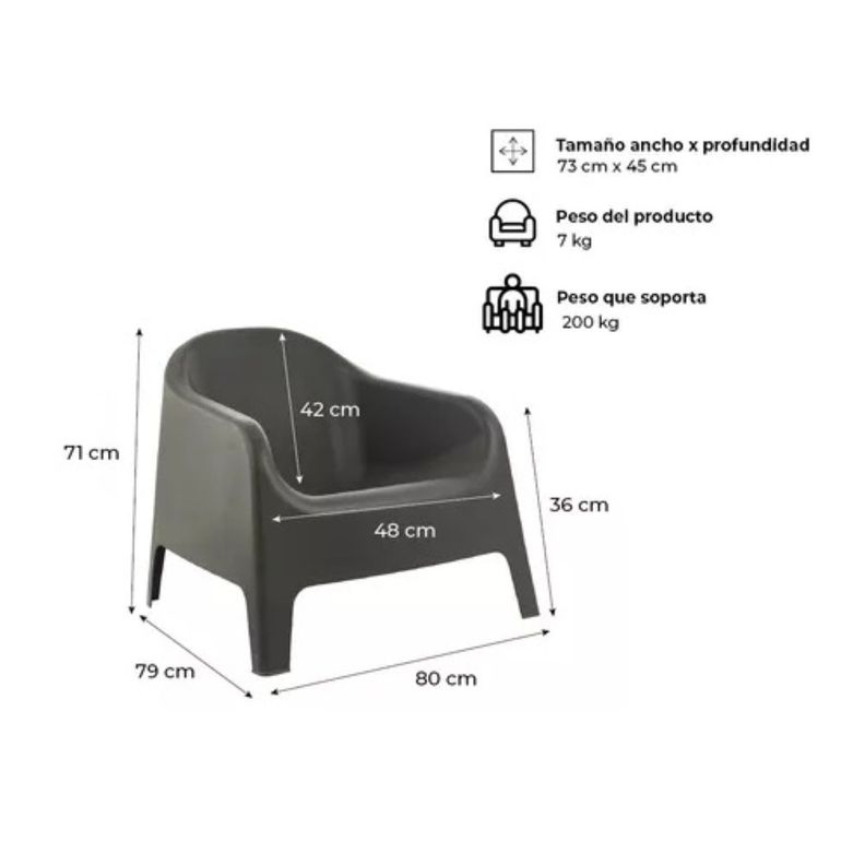 Sillon Individual Negro Plastico Exterior Mueble Jardin-2