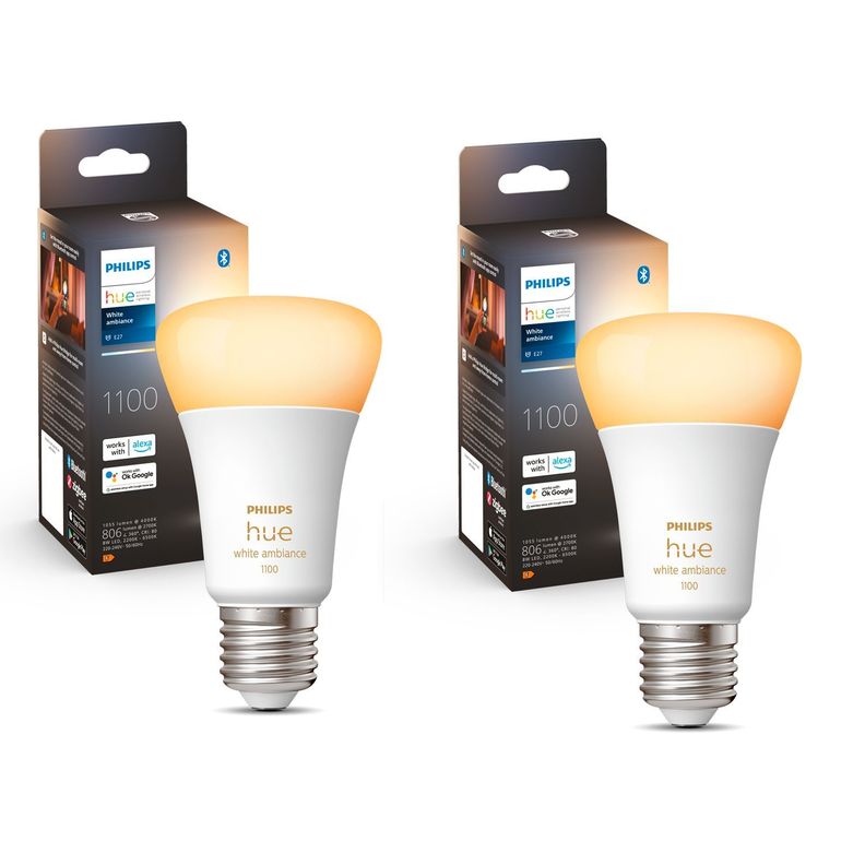 Pack Philips Hue 2 Ampolletas LED E27 Luz Fria & Calida 8w-0