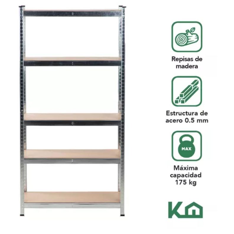 Estante Organizador 5 Niveles Madera 180x90cm Gris-2