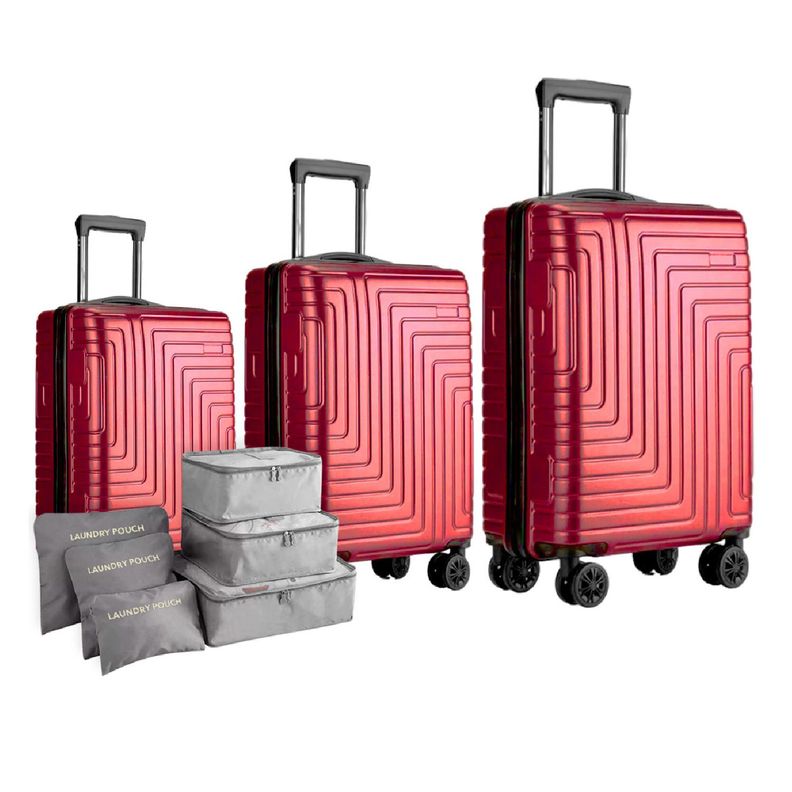 Maletas De Viaje Set De 3 Color Rojo Con Organizadores-0