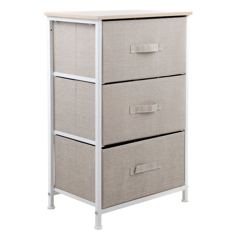Cajonera Comoda 3 Cajones Organizador Tela Beige con Blanco-0