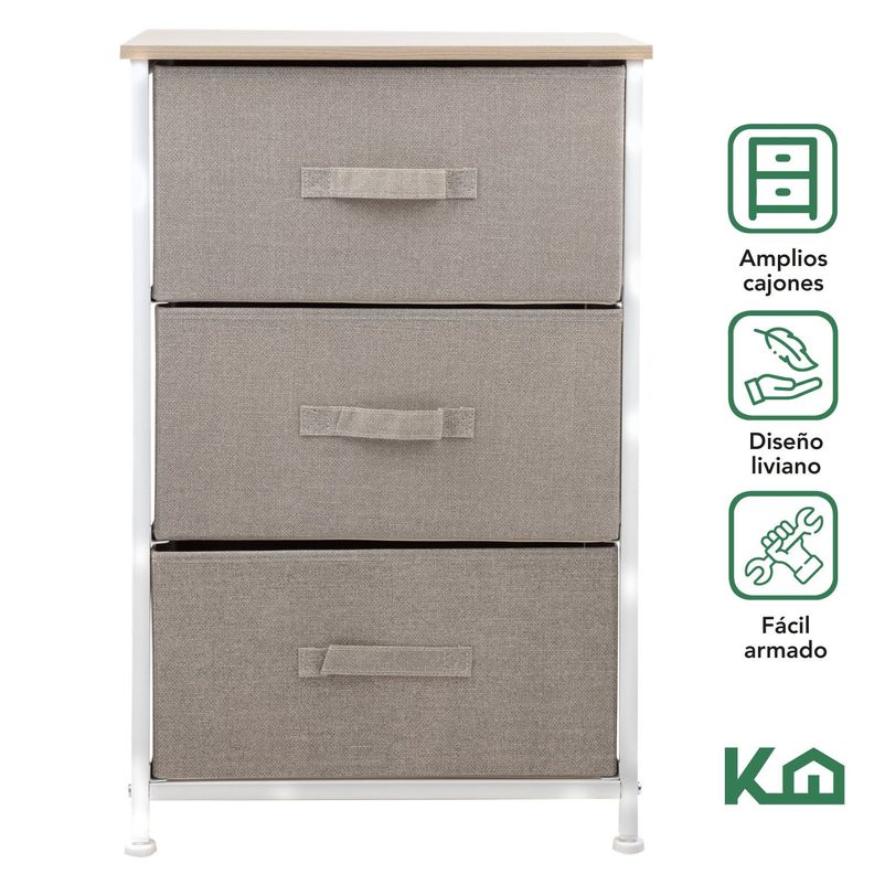 Cajonera Comoda 3 Cajones Organizador Tela Beige con Blanco-1