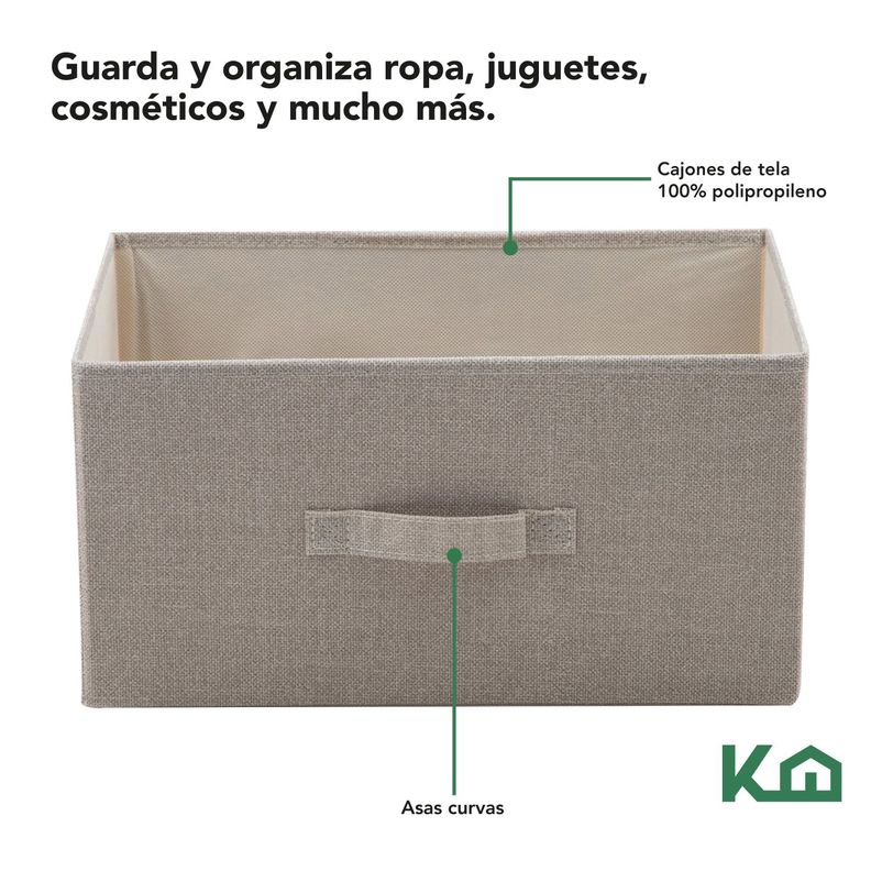Cajonera Comoda 3 Cajones Organizador Tela Beige con Blanco-2