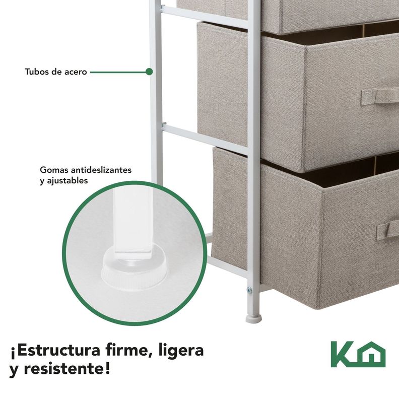 Cajonera Comoda 3 Cajones Organizador Tela Beige con Blanco-3