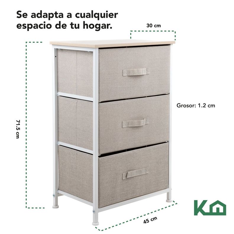 Cajonera Comoda 3 Cajones Organizador Tela Beige con Blanco-4