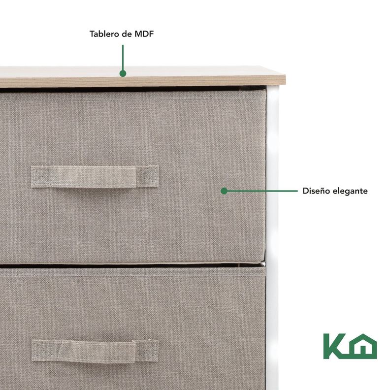 Cajonera Comoda 3 Cajones Organizador Tela Beige con Blanco-6