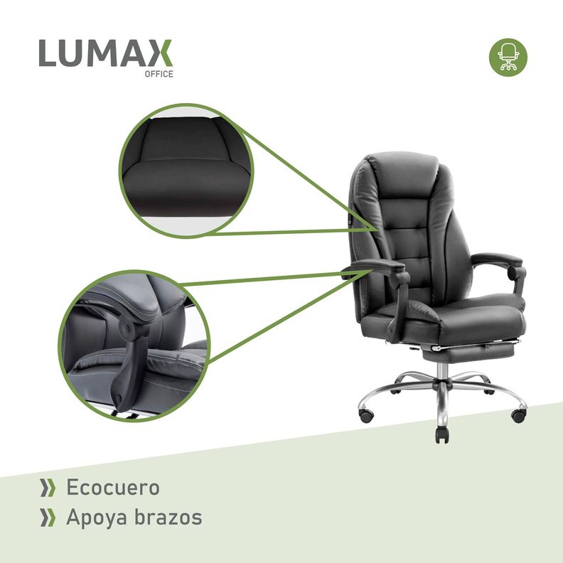 Silla de Escritorio Miles | Apoya Pies Ecocuero Color Negro-5