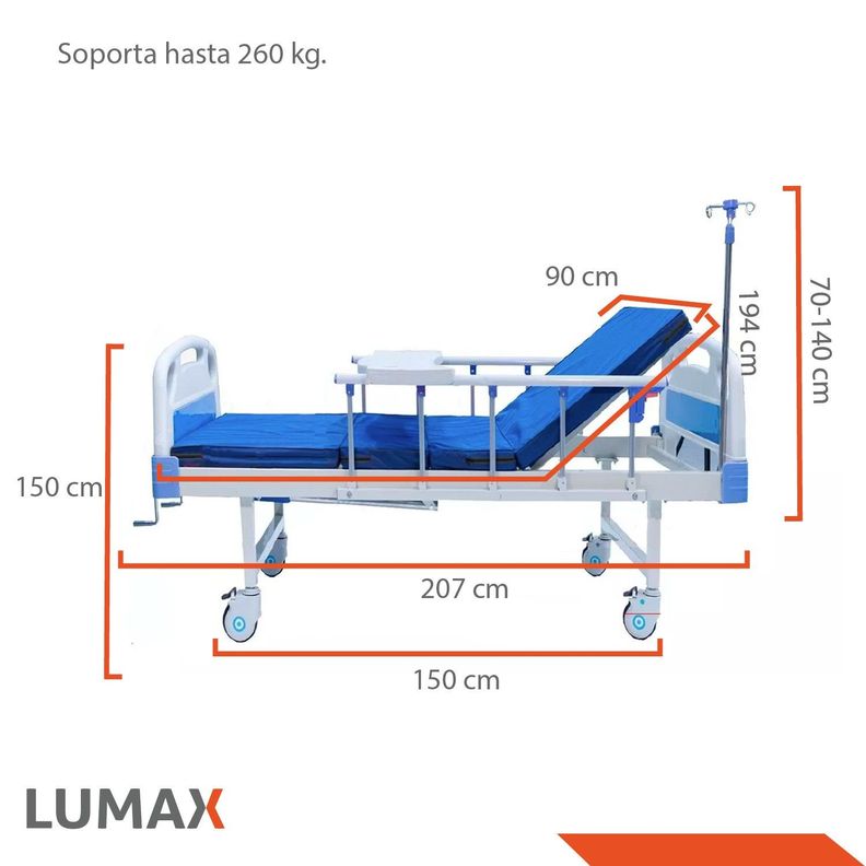 Catre Clinico Manual + Porta Suero + Colchon-5