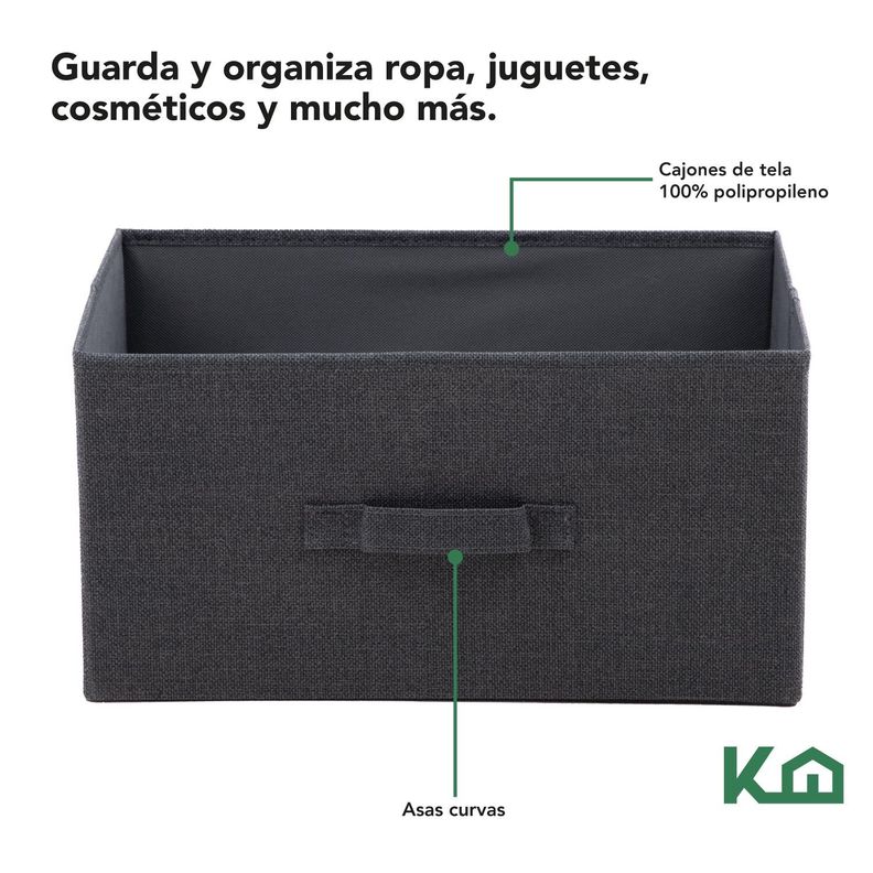 Cajonera Comoda 3 Cajones Organizador Tela Gris con Negro-2