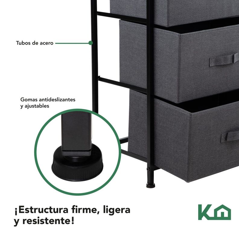 Cajonera Comoda 3 Cajones Organizador Tela Gris con Negro-3