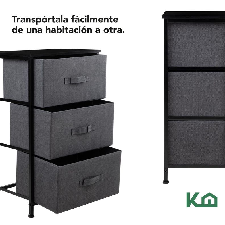 Cajonera Comoda 3 Cajones Organizador Tela Gris con Negro-5